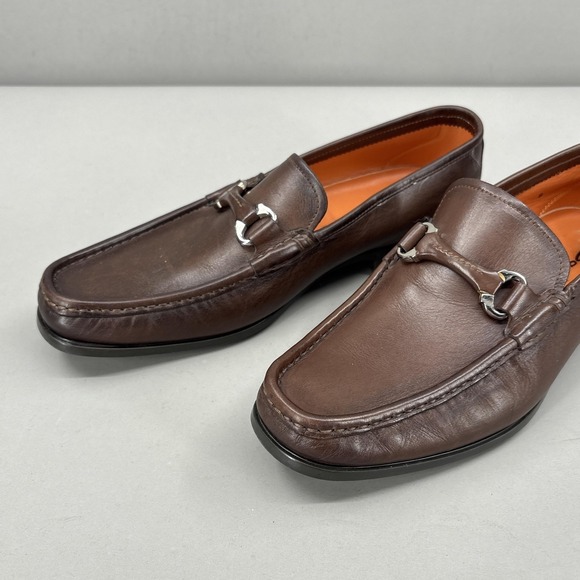 Santoni Horsebit Shoes Mens 8 42 Brown Leather Loafers Italy Dress Slip On main image 9